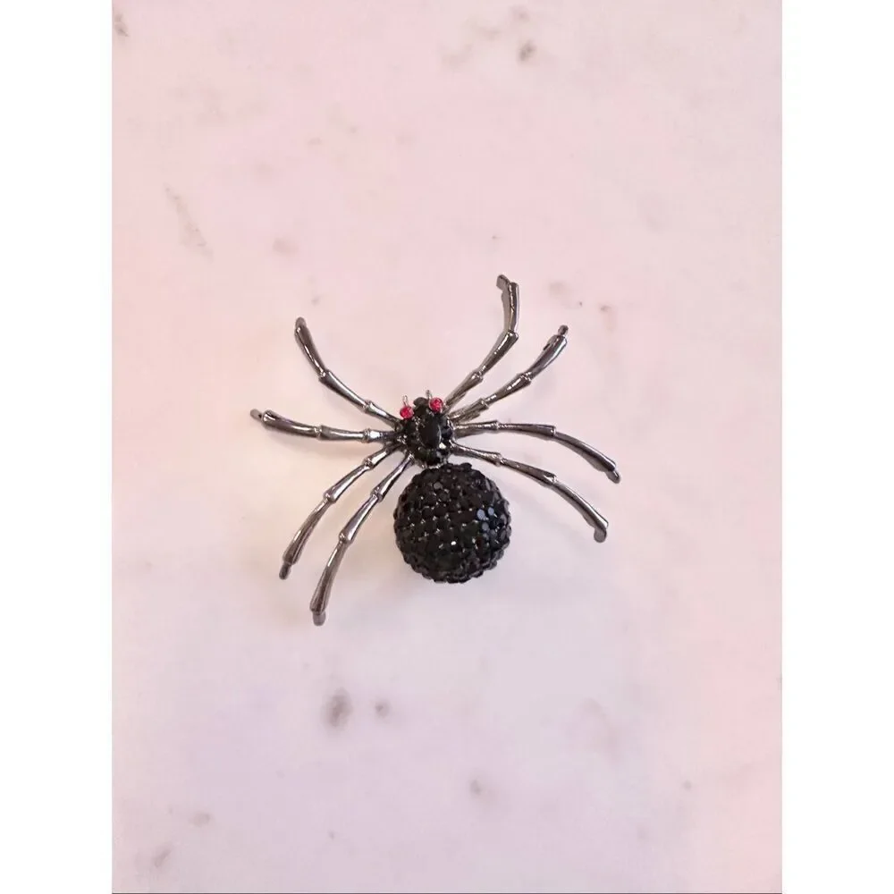 Halloween black widow rhinestone brooch